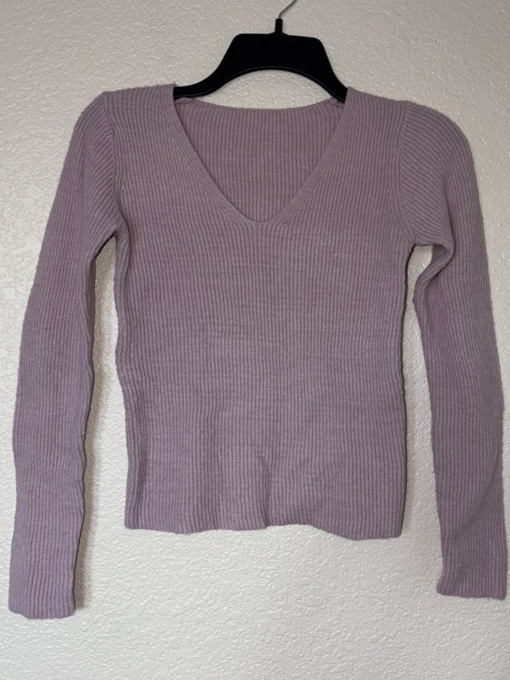 SHEIN Lilac Ribbed V-Neck Long Sleeve Top